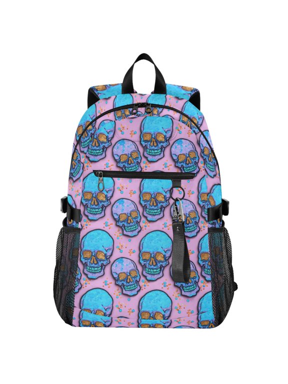 Glitter Halloween Skull Pattern School Backpack Travel Laptop Bag College Bookbag Casual Daypack for Women Men