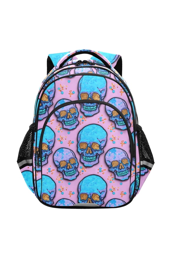 Glitter Halloween Skull School Backpack Elementary Bag Student Bookbag Travel Rucksack