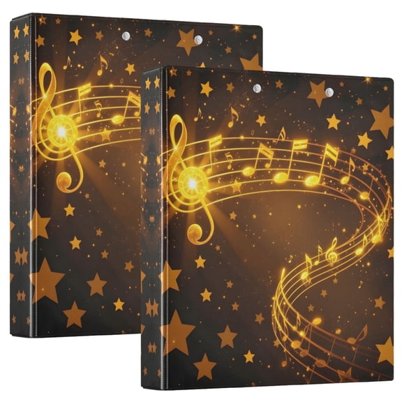 ALAZA Glitter Musical Notes Hardcover 3 Ring Binder 1.5" D-Rings with Interior Pockets Binders School 2 PCs