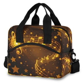 ALAZA Glitter Musical Notes Insulated Lunch Box Large Reusable Cooler Bag with Shoulder Strap