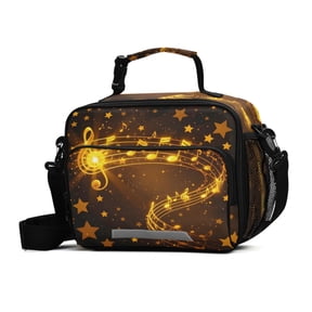 ALAZA Glitter Musical Notes Lunch Box Insulated Cooler Bag Reusable Tote Bags with Shoulder Strap