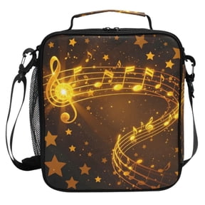 ALAZA Glitter Musical Notes Lunch Box Insulated Cooler Lunch Bag with Shoulder Strap Meal Prep Tote
