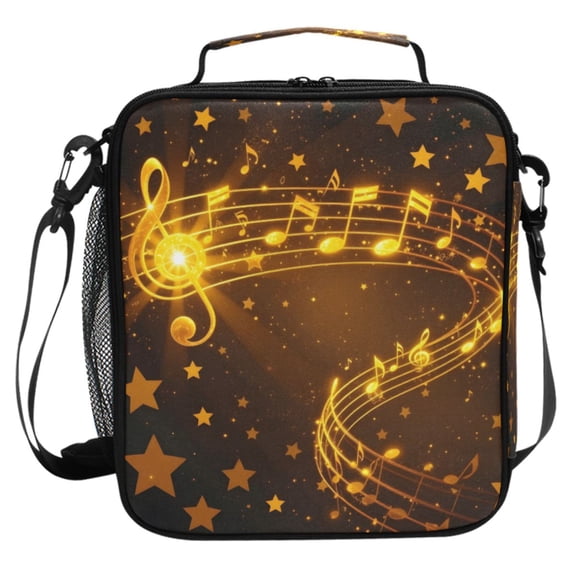 ALAZA Glitter Musical Notes Lunch Box Insulated Cooler Lunch Bag with Shoulder Strap Meal Prep Tote