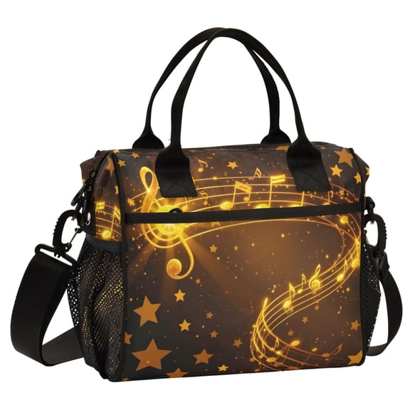 ALAZA Glitter Musical Notes Print Cooler Lunch Bag Insulated Reusable Lunch Tote Large Leakproof Thermal Lunch Box for Work School Picnic Travel Medium