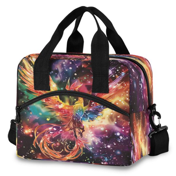ALAZA Glitter Phoenix Insulated Lunch Box Large Reusable Cooler Bag with Shoulder Strap