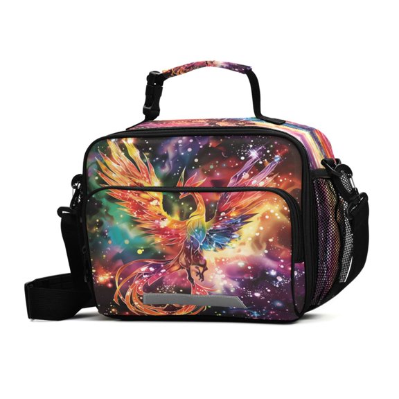 ALAZA Glitter Phoenix Lunch Box Insulated Cooler Bag Reusable Tote Bags with Shoulder Strap