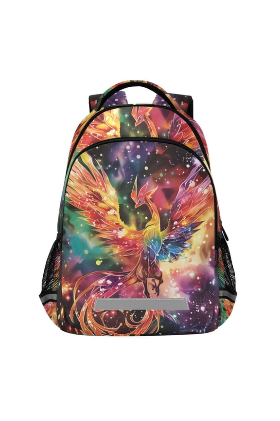 Glitter Phoenix Pattern Backpack Elementary School Bags Student Bookbag Travel Rucksack