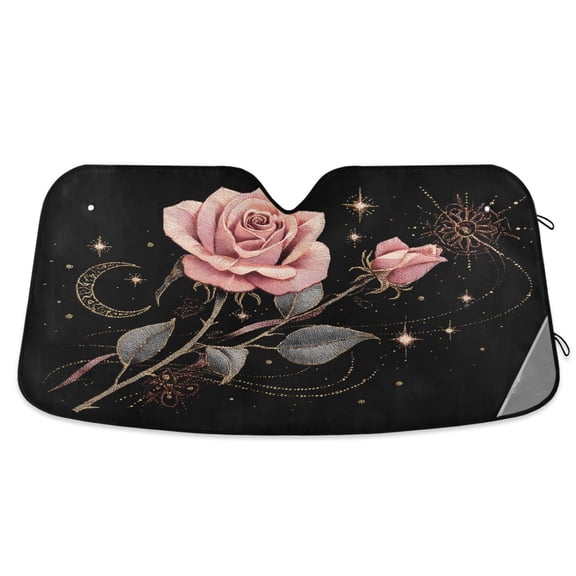 ALAZA Glitter Roses Star Pattern Car Windshield Sun Shade Foldable UV Ray Sunshade Visor Protector 53 x 23.5in