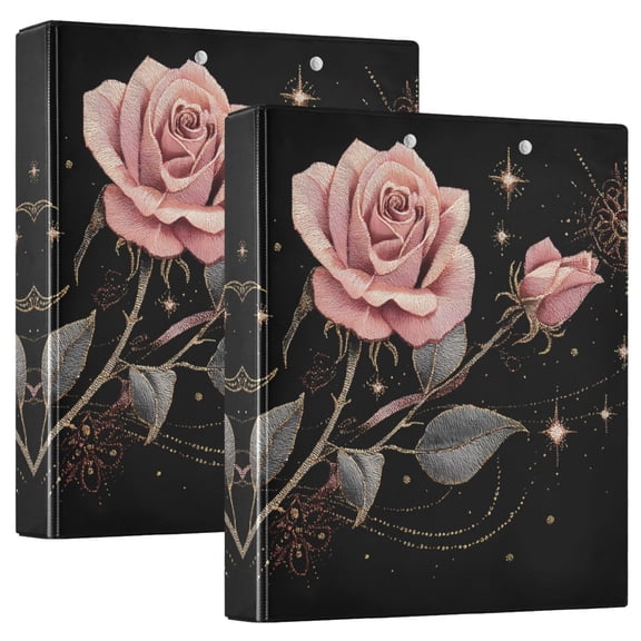 ALAZA Glitter Roses Star Hardcover 3 Ring Binder 1.5" D-Rings with Interior Pockets Binders School 2 PCs