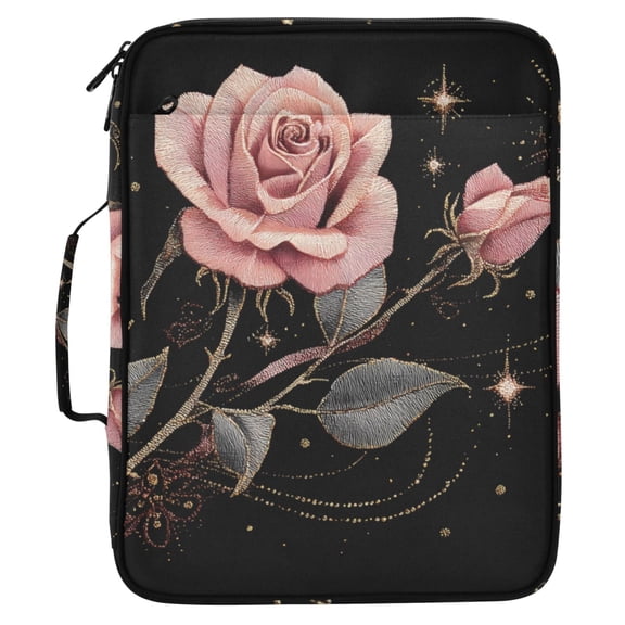 ALAZA Glitter Roses Star Pattern Expanding Accordion File Folder 3 Ring Zipper Organizer Portable Document Binder Bag