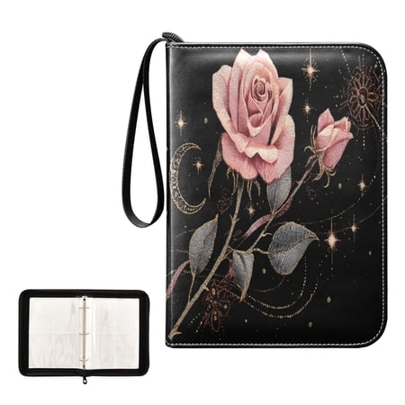 ALAZA Glitter Roses Star Trading Card Binder 4 Pocket Cards Collection Album 400 Folder Holder