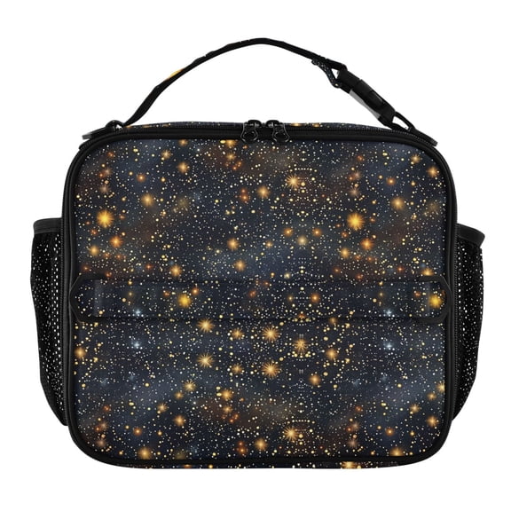 ALAZA Glitter Shiny Galaxy Lunch Box Insulated Lunch Bag Cooler Tote with Shoulder Strap