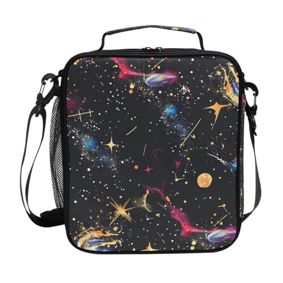 ALAZA Glittering Galaxy Black Lunch Box Insulated Lunch Bag Reusable Thermal Cooler Tote School Picnic