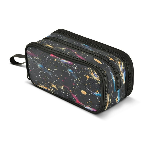 ALAZA Glittering Galaxy Black Pencil Case Bag 3 Compartment Pen Pouch Large Storage Holder Box Organizer