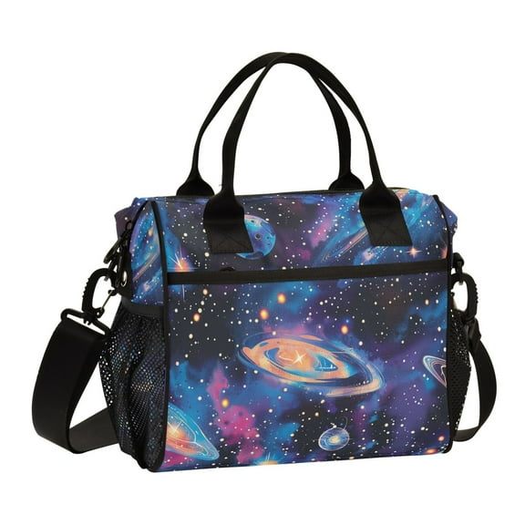 ALAZA Glittering Galaxy Space Insulated Lunch Bag Reusable Tote Box Adjustable Shoulder Strap for Work Picnic