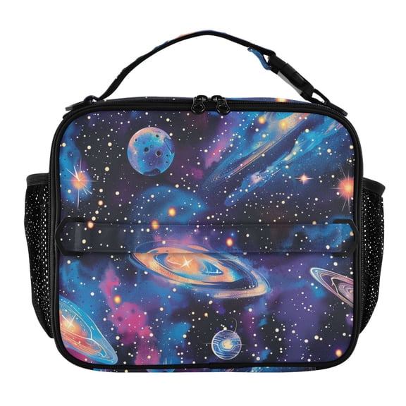 ALAZA Glittering Galaxy Space Lunch Box Insulated Lunch Bag Cooler Tote with Shoulder Strap