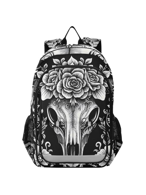 Goat Skeleton Flower Laptop Backpack Purse Travel Bag Casual School Bookbag Rucksack for Women Men