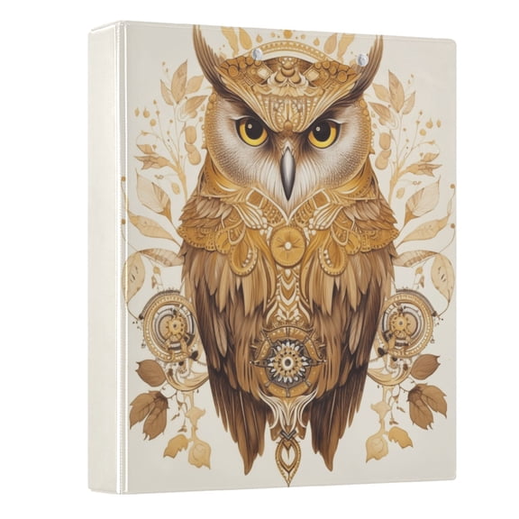 ALAZA Gold Owl Print 3 Ring Binder 1.5 Inch Three Ring Office Binders w/ clipboard & 3 pockets, Hold 200 Sheets, 1 pc
