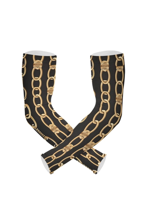 Golden Chain Pattern UV Sun Protection Arm Sleeves UPF 50+ Compression Cooling Sleeve 1 Pair