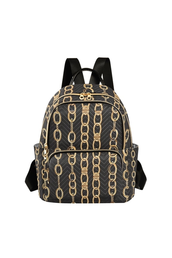 Golden Chain Pattern Womens Travel Laptop Backpack Large Daypack Ladies Shoulder Bags S