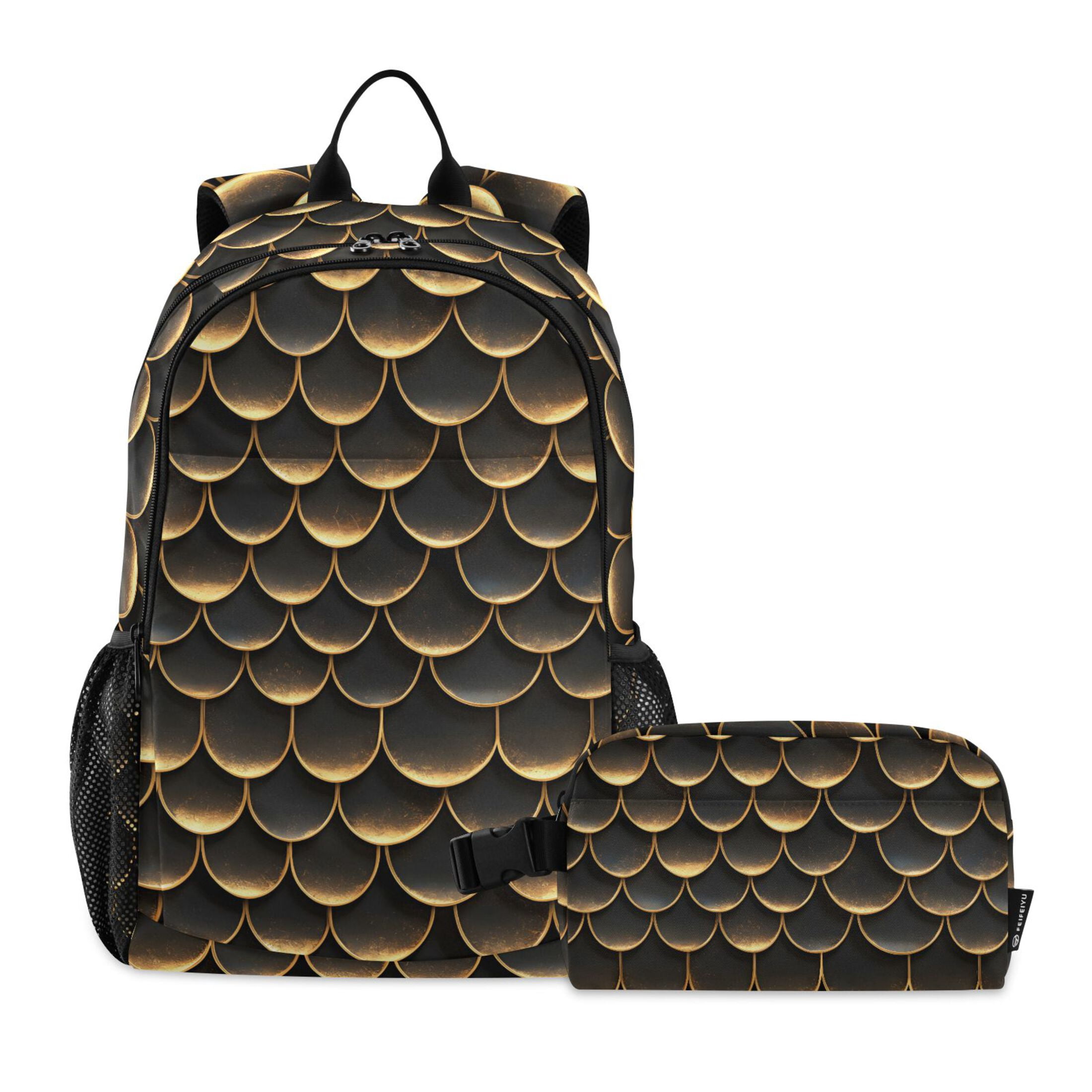 ALAZA Golden Dragon Scales Pattern School Backpack Lunch Box Set ...