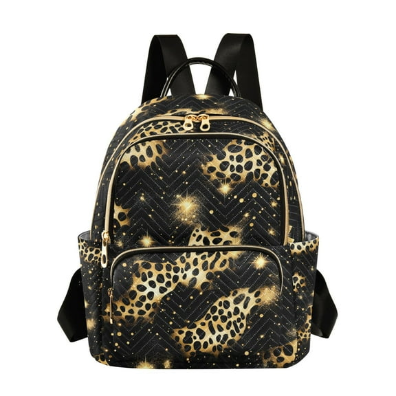 ALAZA Golden Leopard Print Womens Travel Laptop Backpack Large Daypack Ladies Shoulder Bags M