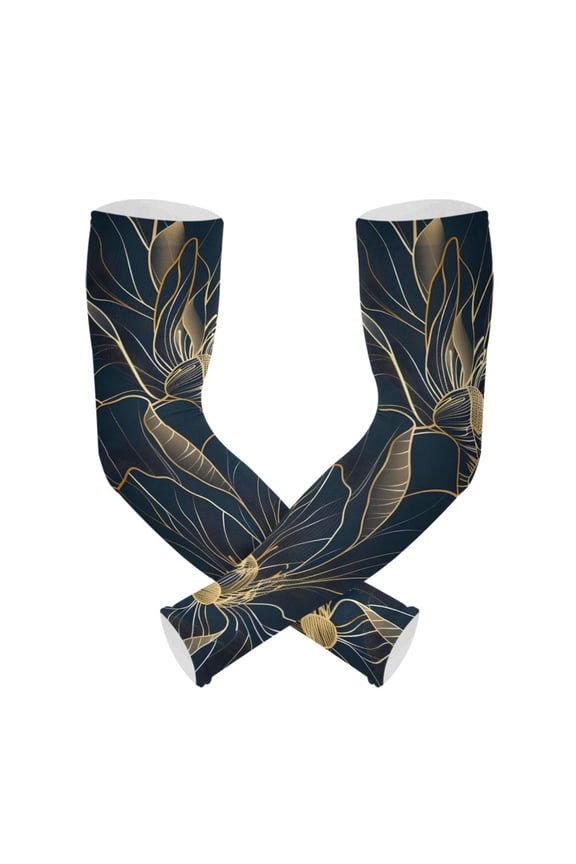 Golden Rose Flower UV Sun Protection Arm Sleeves UPF 50+ Compression Cooling Sleeve 1 Pair