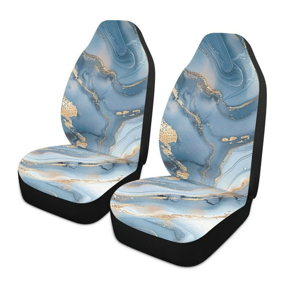 ALAZA Golden and Blue Marble Car Seat Covers 2 PCs Universal Auto Front Seats Interior Protector