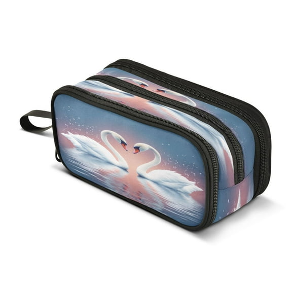 ALAZA Goose Couple Pencil Case Bag 3 Compartment Pen Pouch Large Storage Holder Box Organizer
