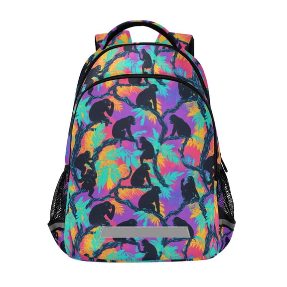 ALAZA Gorillas Tie-dye Palm Backpack Elementary School Bag Bookbag Travel Rucksack