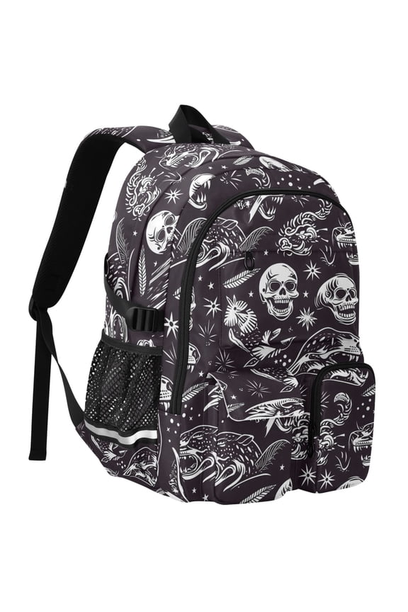 Goth Skeletons Print Student Backpack School Bookbag Large Laptop Daypack Travel Bag