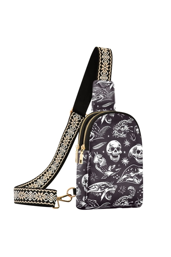 Goth Skeletons Sling Bag for Women Men Waterproof Crossbody Chest Bags