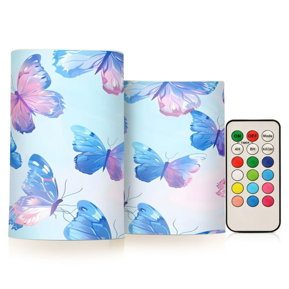 ALAZA Gradient Butterfly 2 PCs LED Flickering Flameless Candles with Remote Timer Battery Operated Candle