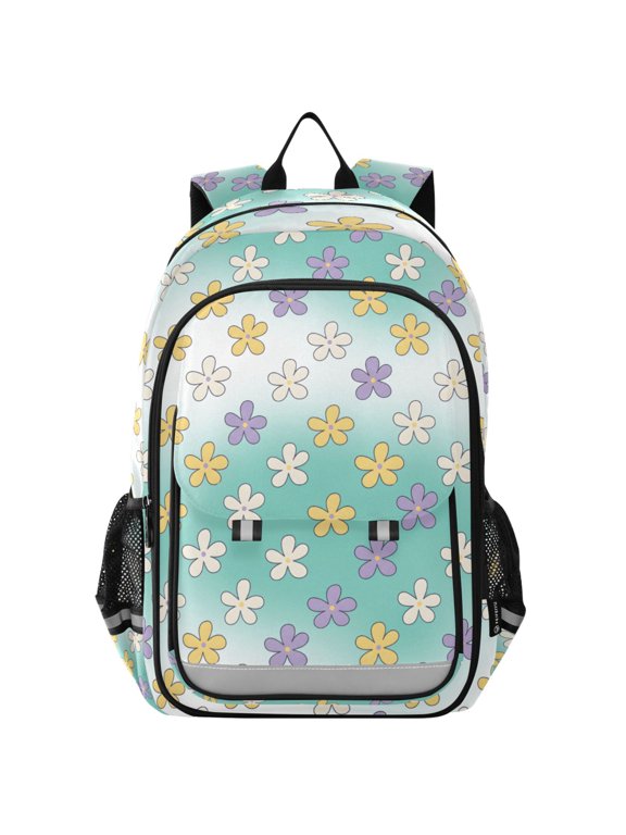Gradient Cute Flowers School Laptop Backpack Travel Bag Casual Student Bookbag Rucksack