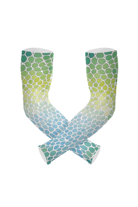 Gradient Green and Blue UV Sun Protection Arm Sleeves UPF 50+ Compression Cooling Sleeve 1 Pair