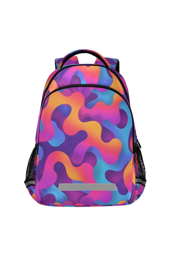 Gradient Rainbow Pattern Backpack Elementary School Bags Student Bookbag Travel Rucksack