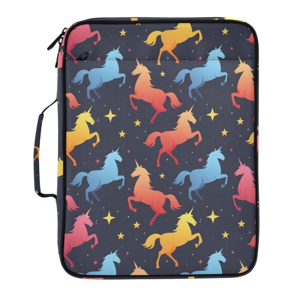 ALAZA Gradient Unicorns Stars Pattern Expanding Accordion File Folder 3 Ring Zipper Binder Organizer Portable Document Bag
