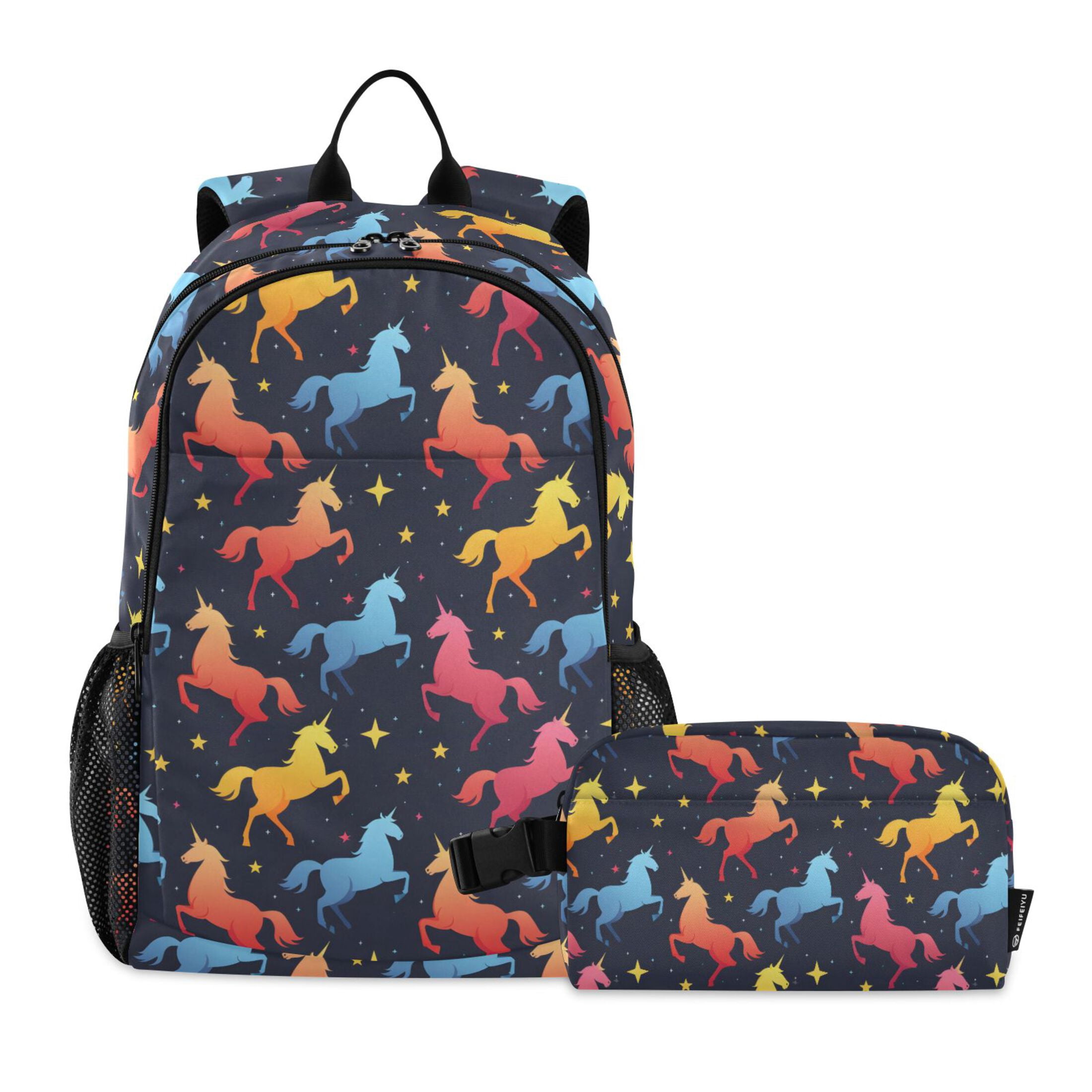 ALAZA Gradient Unicorns Stars School Backpack Lunch Box Set Student ...