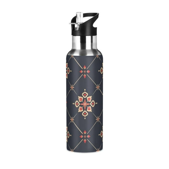 ALAZA Graffiti Checkered Grid Pattern Water Bottle Insulated Flask Stainless Steel Straw Lid 20 oz