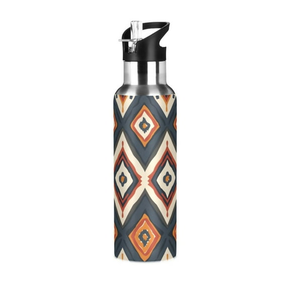 ALAZA Graffiti Checkered Pattern Water Bottle Insulated Flask Stainless Steel Straw Lid 20 oz