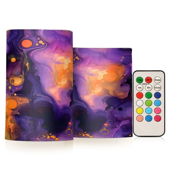 ALAZA Graffiti Purple Marble 2 PCs LED Flickering Flameless Candles with Remote Timer Battery Operated Candle