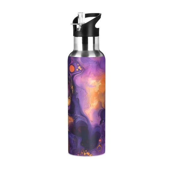 ALAZA Graffiti Purple Marble Water Bottle Insulated Flask Stainless Steel Straw Lid 20 oz