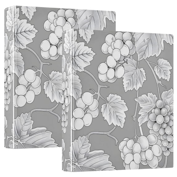 ALAZA Grape Pattern on Gray Hardcover 3 Ring Binder 1.5" Round Rings Interior Pockets Binders Organizer 2 Pack