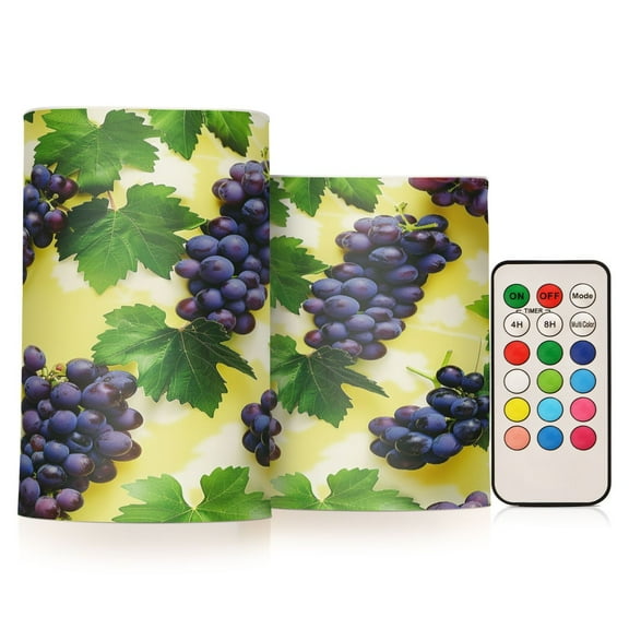 ALAZA Grapes Fruit 2 PCs LED Flickering Flameless Candles with Remote Timer Battery Operated Candle