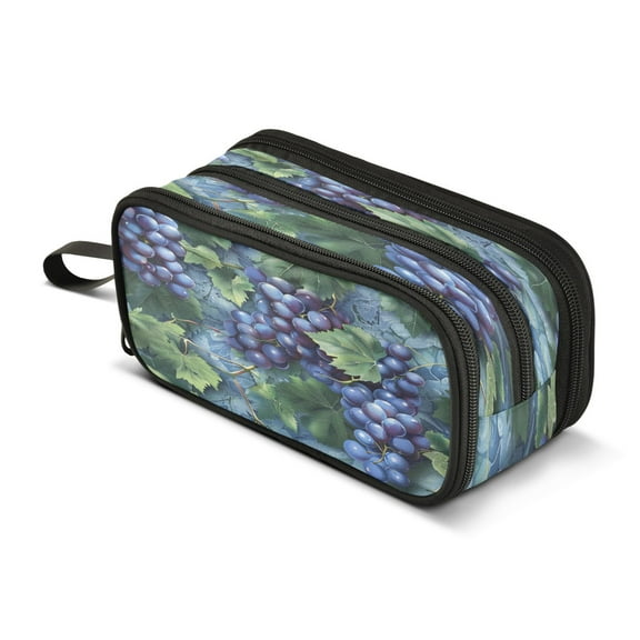 ALAZA Grapes and Leaves Pencil Case Bag 3 Compartment Pen Pouch Large Storage Holder Box Organizer