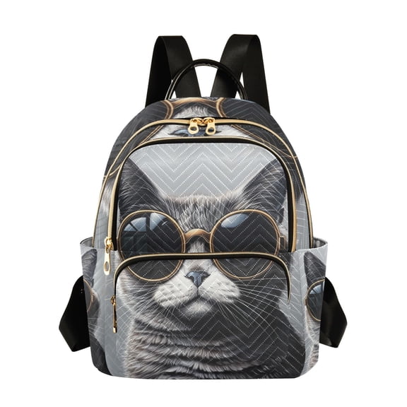 ALAZA Gray Cat in Sunglasses Womens Travel Laptop Backpack Large Daypack Ladies Shoulder Bags S