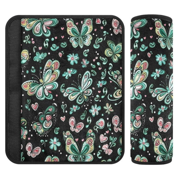 ALAZA Green Butterfly Pattern Car Seat Belt Adjuster Neck Covers Shoulder Cushions Pads S
