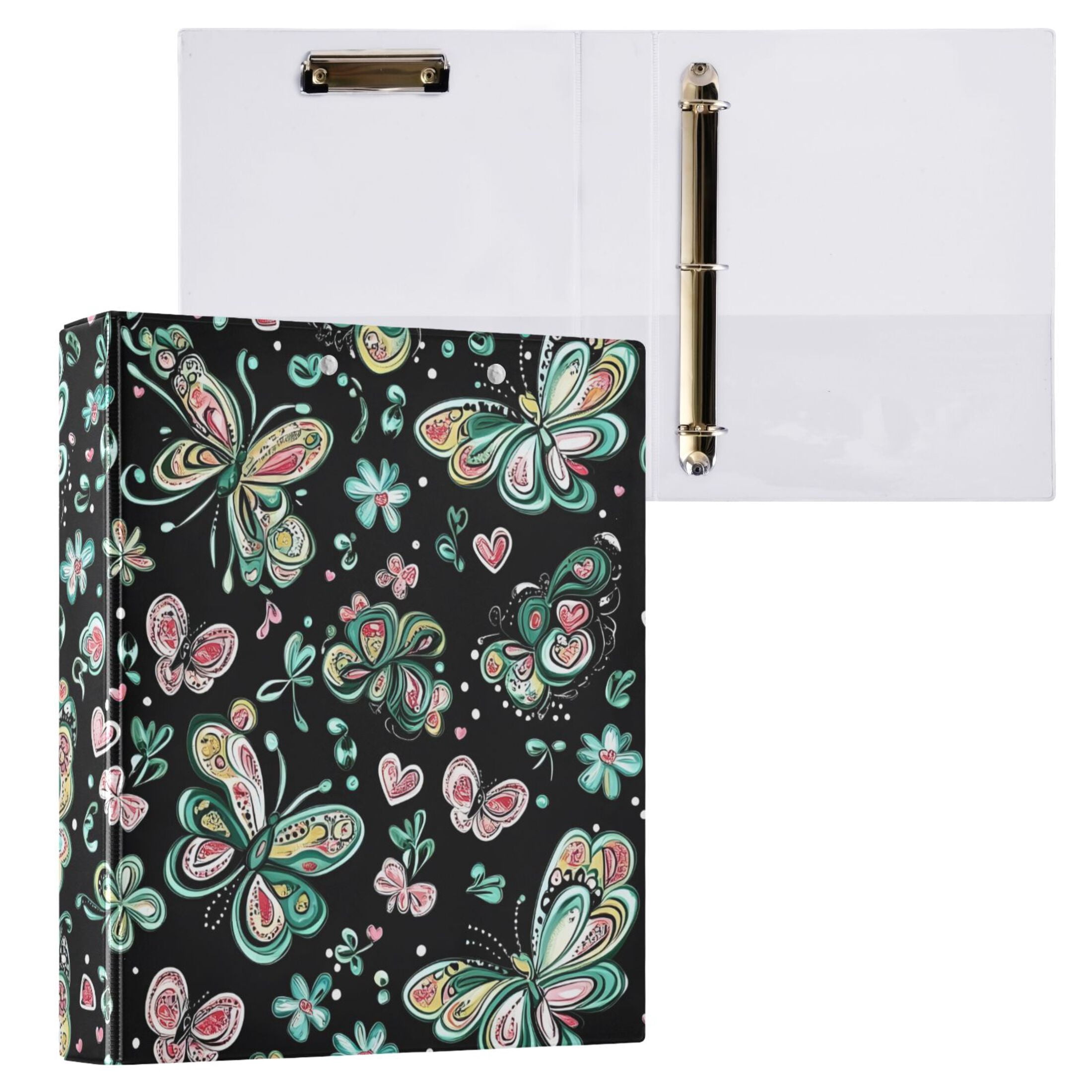 ALAZA Green Butterfly Pattern Hardcover 3 Ring Binder 1.5" Round Rings ...