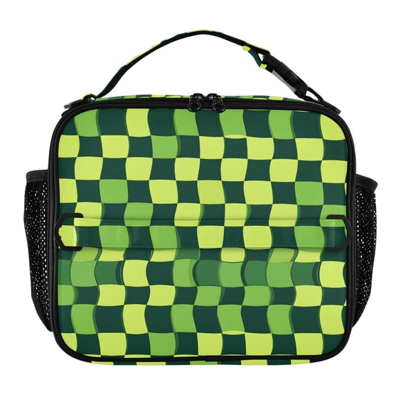 ALAZA Green Checkered Pattern Lunch Box Insulated Lunch Bag Cooler Tote with Shoulder Strap