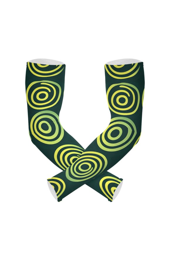 Green Circle Pattern UV Sun Protection Arm Sleeves UPF 50+ Compression Cooling Sleeve 1 Pair